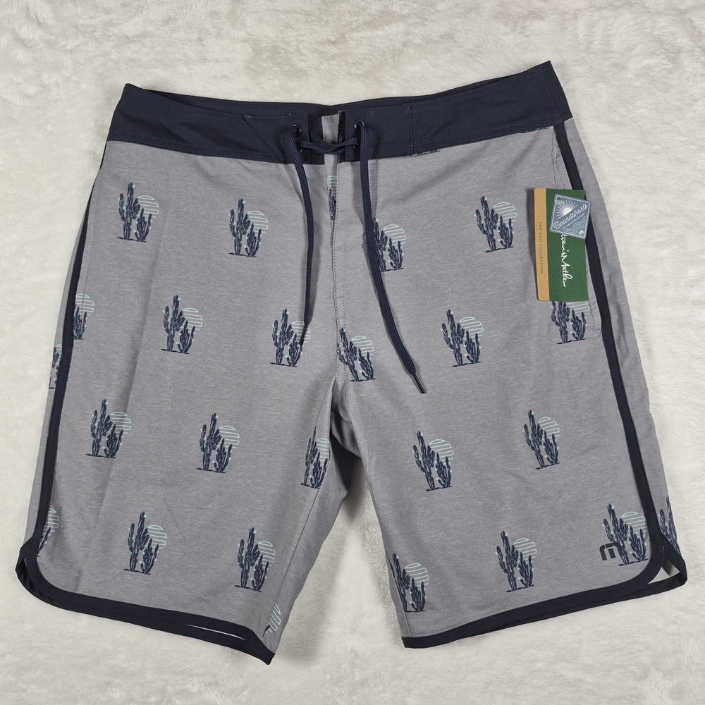 Travis Mathew Sand In My Beer Board Shorts Men's 32 Gray Blue Cactus Beach NWT